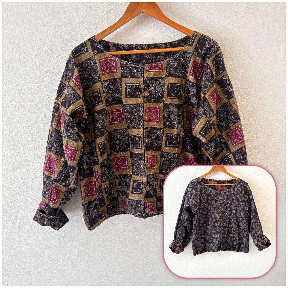 Reversible Embroidered Jacket Womens XL Multicolor Geometric Boho Festival Indie